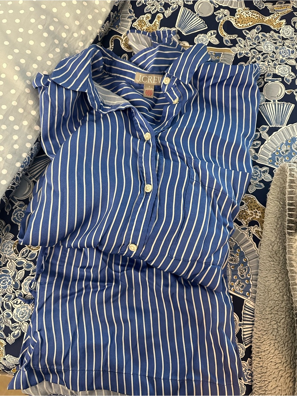 J. Crew Blue and White Striped Button-Up PJ Set